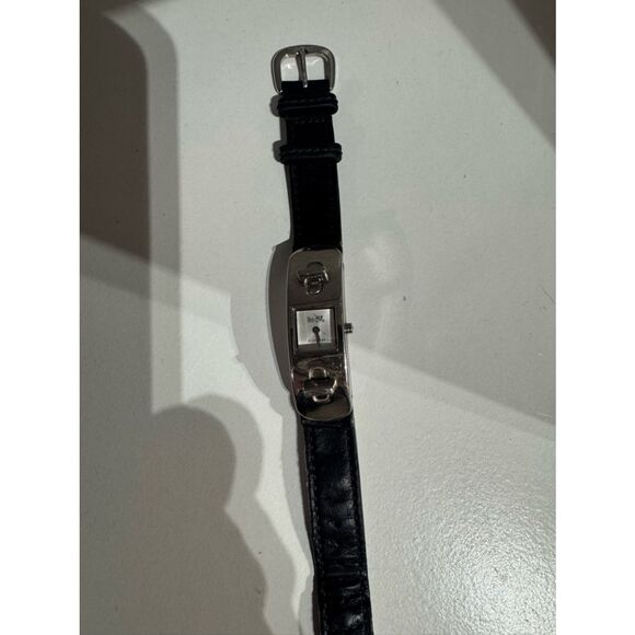 Coach swagger Silver Tone Watch with Black Leather Strap